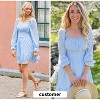 EXLURA Women's 2025 Casual Long Lantern Sleeve Dresses Square Neck Ruffle Tie Back Elastic Waist Aline Short Mini Dress - 3 of 4