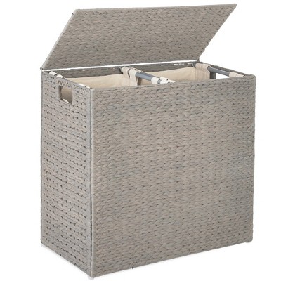 Best Choice Products Large Natural Water Hyacinth Double Laundry Hamper Basket w/ 2 Liner Bags, Handles