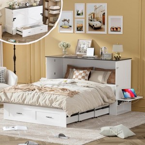 PAKASEPT Queen Murphy Bed, Murphy Cabinet Bed with Storage &Charging Station, Bed Frame with Foldable Panel and Hidden Space, for Bedroom/Guest Room - 1 of 4