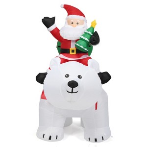 Tangkula 6.5 FT Inflatable Christmas Santa Riding Polar Bear with Shaking Head - 1 of 4