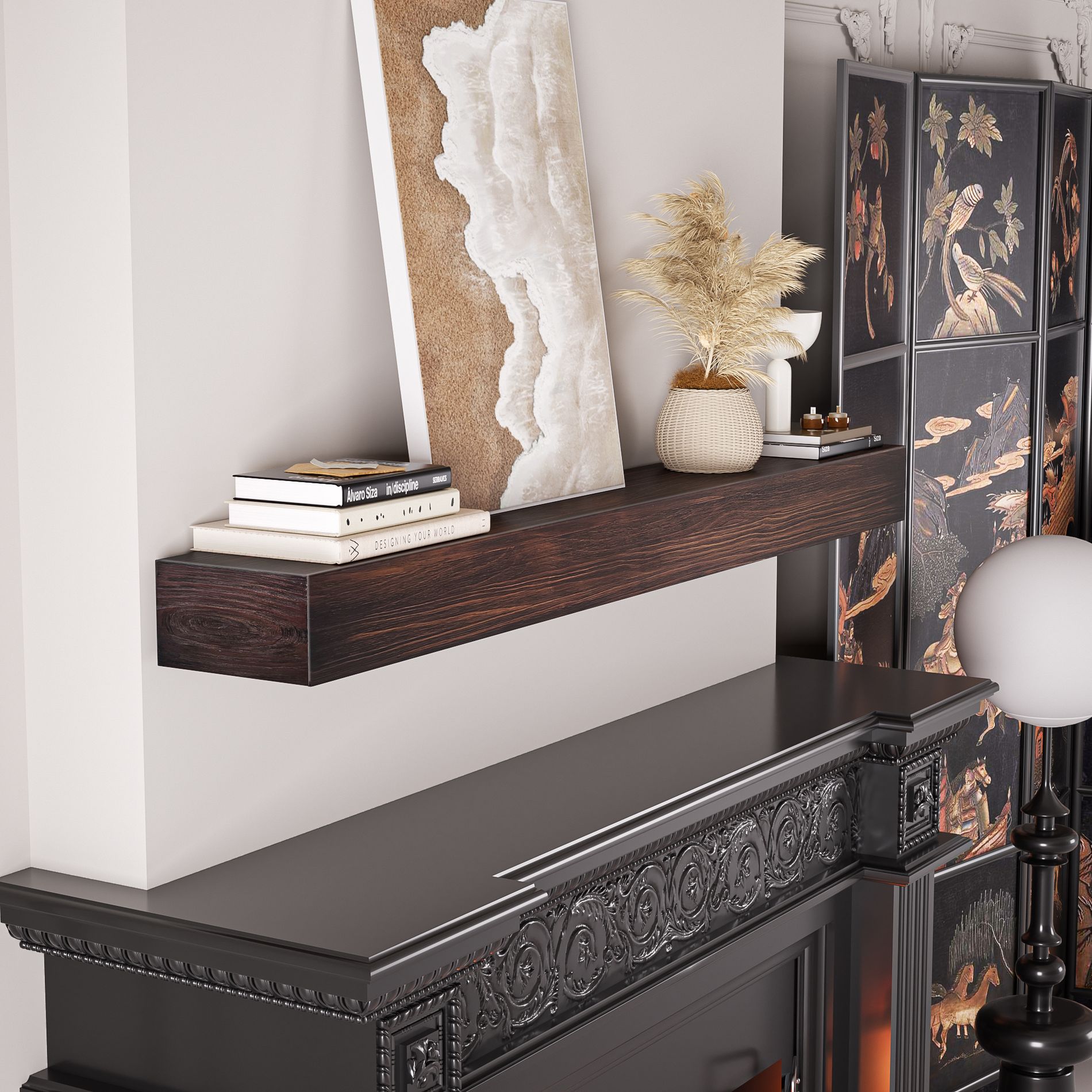 Dark Chocolate 60" Wood Floating Fireplace Shelves
