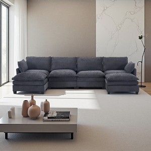 Oversized Modular Velvet U-Shaped 4-Seater Sectional Sofa with 2 Ottomans - 1 of 4