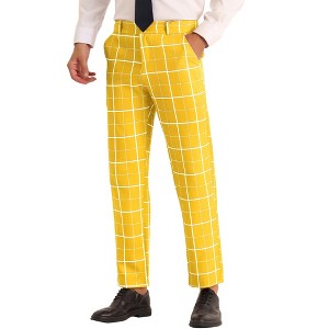 Lars Amadeus Men's Unique Plaid Business Slim Fit Flat Front Pants - 1 of 4
