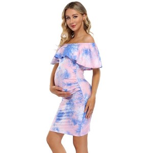 Women's Off Shoulder Casual Maxi Dress Maternity Dress for Babyshower - 1 of 4
