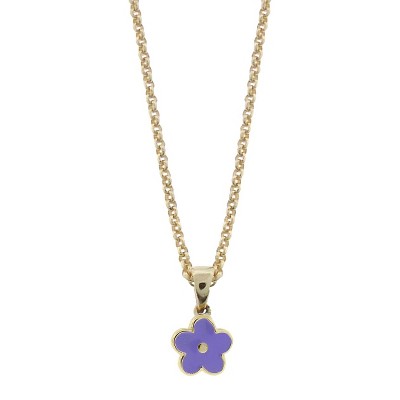 ELLEN 18k Gold Overlay Enamel Flower Pendant - Lavender