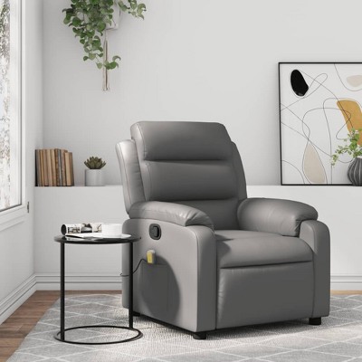 vidaXL Faux Leather Massage Recliner Chair - Gray - Manual Recline, Vibrating 6-Point Massage, Comfortable Padding, Side Storage Pocket, Sturdy Frame