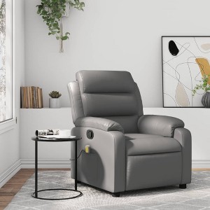 vidaXL Faux Leather Massage Recliner Chair - Gray - Manual Recline, Vibrating 6-Point Massage, Comfortable Padding, Side Storage Pocket, Sturdy Frame - 1 of 4