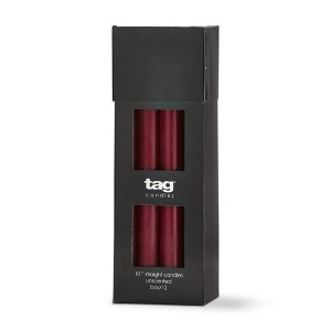 TAG Color Studio 10" Straight Taper Unscented Smokeless Paraffin Wax Candle Wine Burn Time 10 hrs. Set 12 - 1 of 2