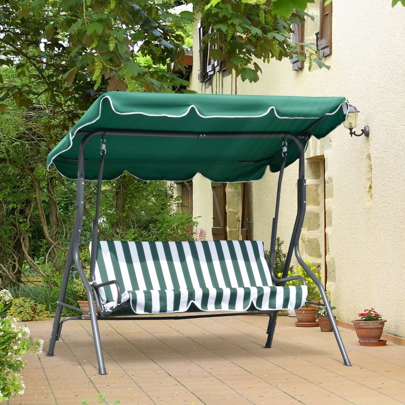 Outsunny 3-Person Porch Swing with Canopy, Patio Swing Chair, Outdoor Canopy Swing Bench with Adjustable Shade, Cushion and Steel Frame, 3 of 7