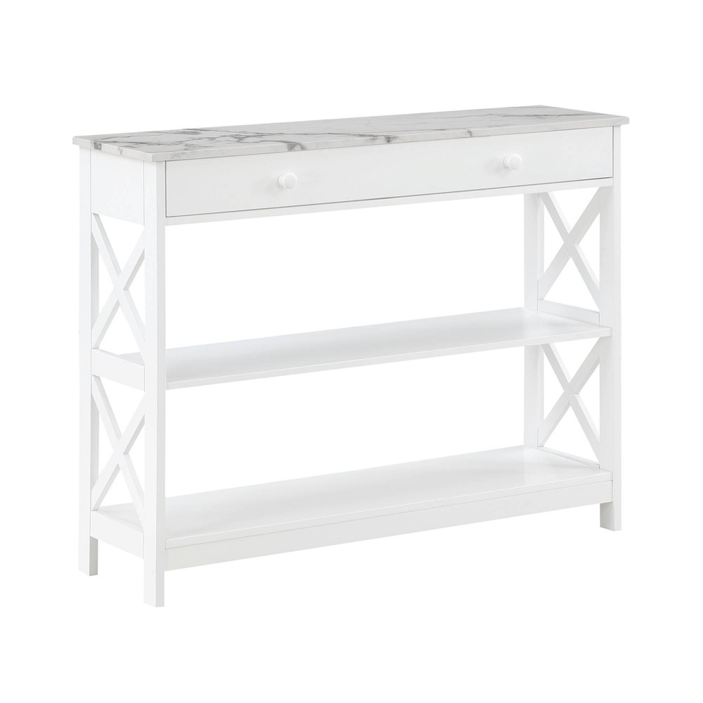 Breighton Home Oxford 1 Drawer Console Table with Shelves in White Faux Marble/White