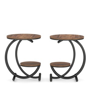 SEVOBAL End Tables Round Two Tier Accent Table with Geometric Frame and Storage Shelf for Living Room Bedroom , Brown Black, 23.62"*26.77"*5.51" - 1 of 4
