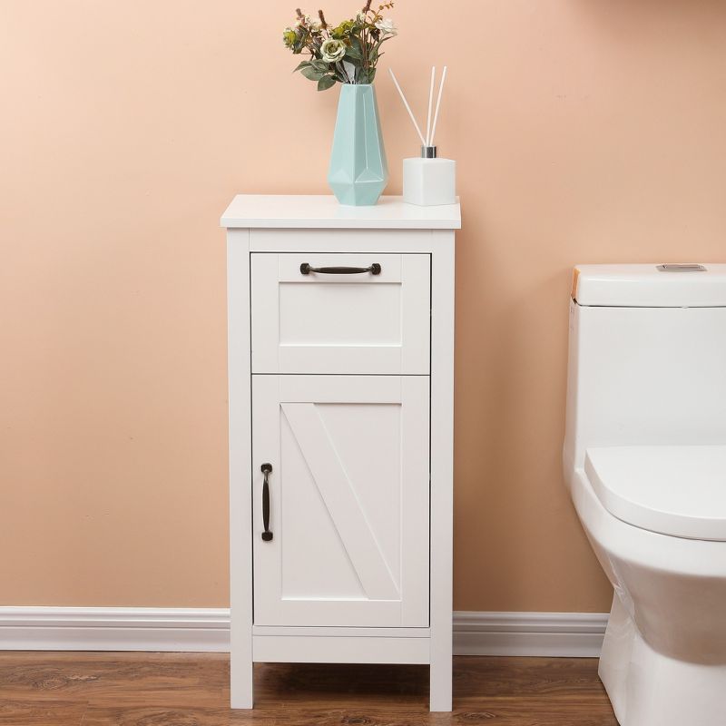LuxenHome White MDF Wood 1-Door Bathroom Storage Cabinet, 2 of 13