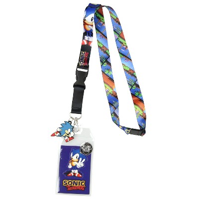 Sonic The Hedgehog Lanyard ID Badge Holder w/ Rubber Charm and Sticker