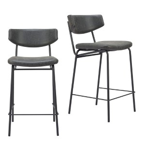 HomeRoots Set of Two 30" Black Faux Leather and Steel Low Back Bar Height Bar Chairs - 1 of 4
