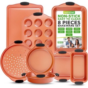 NutriChef 8 pc Nonstick Carbon Steel Bakeware Set with Black Silicone Handles (NCSBS52S.5) - 1 of 4