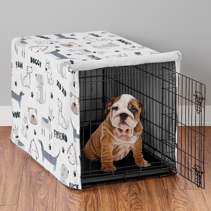 Sweet Jojo Designs Gender Neutral Unisex Dog Crate Kennel Cover 36in. Cartoon Puppy Grey Blue and White, 3 of 7
