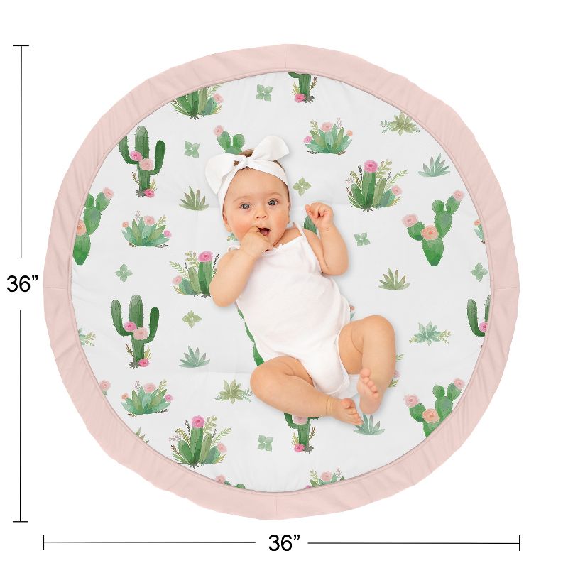 Sweet Jojo Designs Girl Baby Tummy Time Playmat Cactus Floral Green Pink and White, 5 of 6