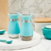 Juvale 2 Pack Stainless Steel Salt and Pepper Shakers Refillable Dispenser Set with Glass Bottom, Teal, 4 Oz - 2 of 4