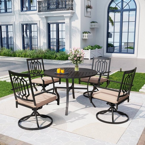 5pc Outdoor Dining Set With Stackable Swivel Chairs With Cushions