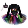 MyKids-USA Arrival Girls’ Halloween Costume: Long Sleeves Cartoon Printed Witches Cosplay Party Tulle Patchwork Dress with Hat Set - 4 of 4