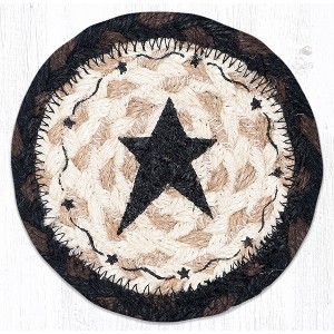 Earth Rugs Primitive Star Black Coaster – 5"x5" Round Braided Natural Jute – Hand-Stenciled Rustic Farmhouse Accent - 1 of 3