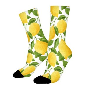 Bright Yellow Watercolor Lemons Women Printed Crew Socks Funny Funky Socks Soft Polyester Novelty Gifts for Artists Men - 1 of 1