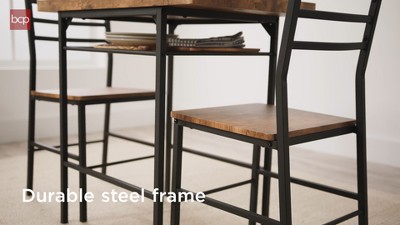 Brown Wood and Steel 3-Piece Dining Set with Storage Rack