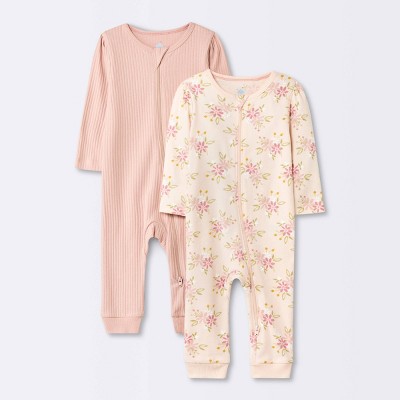 Image of Baby Girls' 2pk Prairie Floral Pajama Romper Set - Cloud Island™ Pink 0-3M