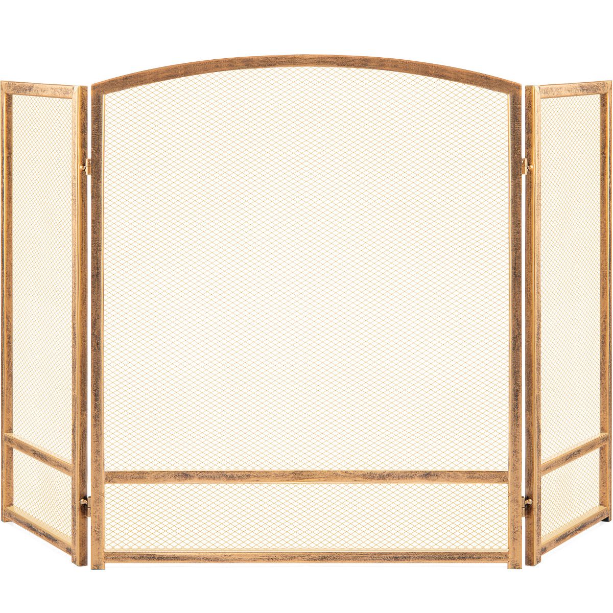 Best Choice Products 47.5x27.25in 3-Panel Steel Mesh Fireplace Screen, Spark Guard w/ Rustic Worn Finish - Black