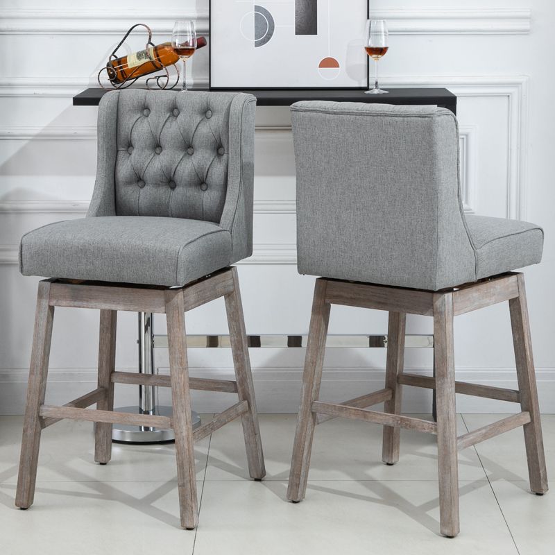 HOMCOM Bar Height Bar Stools Set of 2, 180 Degree Swivel Kitchen Island Stool, 30" Seat Height with Wood Footrests, Button Tufting, 2 of 9