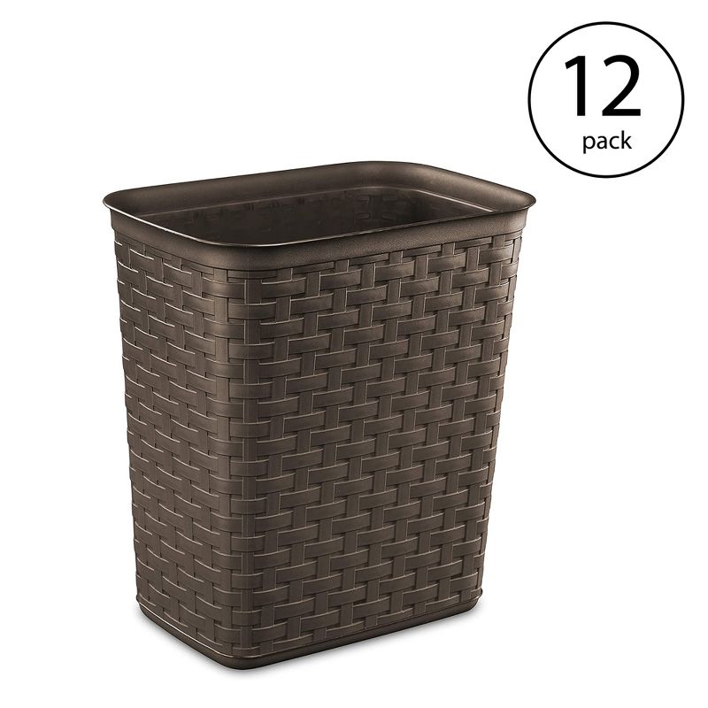 Sterilite 3.4 Gallon Weave Wastebasket, Small, Decorative Trash Can for the Bathroom, Bedroom, Dorm Room, or Office, Espresso Brown, 12-Pack, 2 of 5