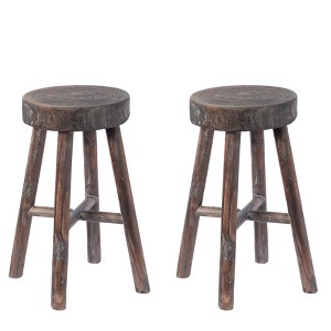 Vintiquewise Antique Round Wooden Chair Log Cabin Stools Set of 2 - 1 of 4