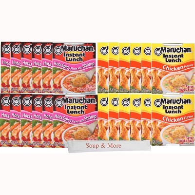 Maruchan Ramen Cup Noodles Instant 24 Count - 12 Hot and Spicy Shrimp cups & 12 Chicken cups , 2 Flavors