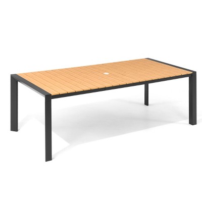 Pellebant Patio Dining Table Durable WPC Tabletop Aluminum Frame Indoor/Outdoor Dining Table for Backyards Poolside Gardens