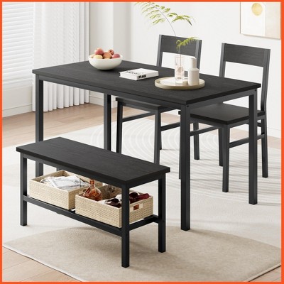 Homhougo Dining Table Set for 4, Modern Kitchen Table with Chairs and Bench Black