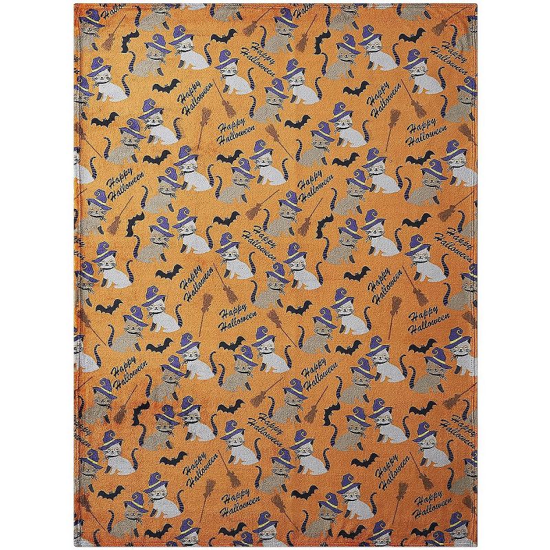 Kate Aurora Oversized Halloween Orange Spooky Cats & Broomstick Ultra Soft & Plush Accent Throw Blanket - 50 in. W x 70 in. L, 4 of 5