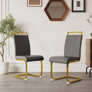 KWPZQEB Set of 2 Dining Chairs, Mid-Century Modern Chairs with C-Shaped Tube and PU Leather Cushion for Living Room Outdoor Lounge - 1 of 4