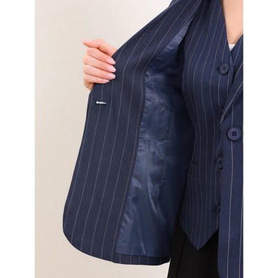 INSPIRE CHIC Women's Pinstripe Notched Lapel One-Button Office Workwear Suit Jacket Blazer Large Dark Blue — фото 5