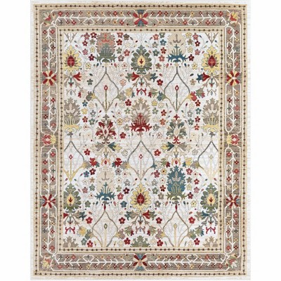 Hauteloom Neola White/Brown Damask Area Rug