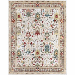 Hauteloom Neola White/Brown Damask Area Rug - 1 of 4