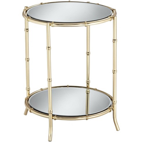 Studio 55d Modern Metal Faux Bamboo, Round End Table With Mirror Top