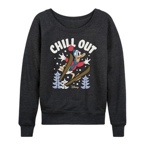 Women's - Disney - Chill Out Lightweight French Terry Wide Neck Long Sleeve Shirt - 1 of 4