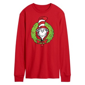 Men's The Cat in the Hat Cat Wreath Long Sleeve Graphic T-Shirt - Red - Large - 1 of 3