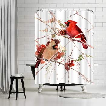 Americanflat 71" x 74" Shower Curtain, Caridnal Birds by Suren Nersisyan