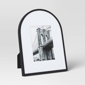 9"x12" Matted to 5"x7" Aluminum Arch Table Frame Black - Threshold™: Modern Half Moon Picture Display, Easel Back - 1 of 4