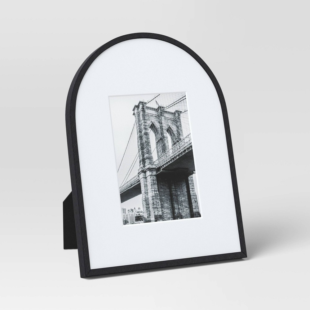 Photos - Photo Frame / Album 9"x12" Matted to 5"x7" Aluminum Arch Table Frame Black - Threshold™