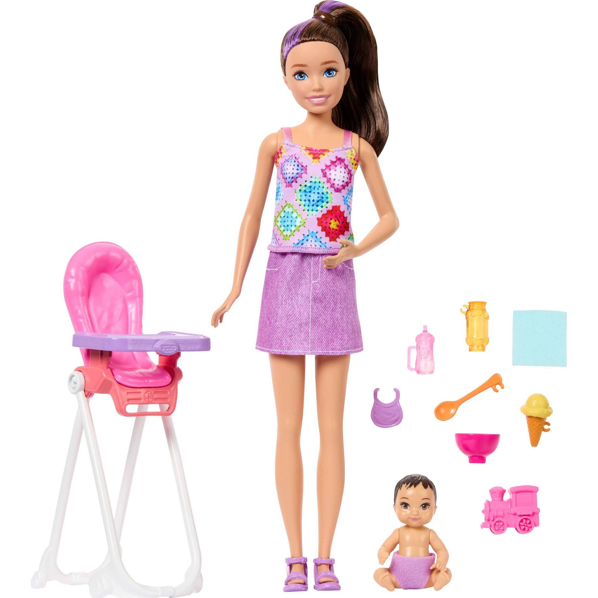 Barbie Skipper Babysitters Inc. Playset with Skipper Doll, Toddler Doll, High Chair & 8 Accessories