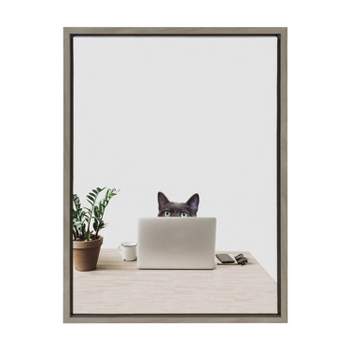 18" x 24" Sylvie Creative Cat by The Creative Bunch Studio Framed Wall Canvas Gray - Kate & Laurel All Things Decor