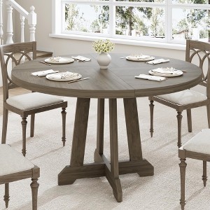 Round Dining Table for 4, 47 Inch Wooden Kitchen Table with Sturty Legs, Dining Room Table, Circle Table, Brown Dinner Table - 1 of 4