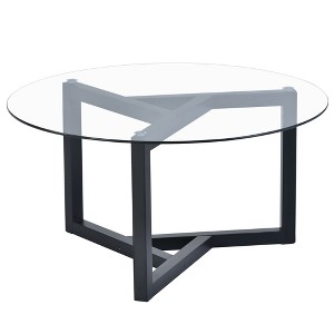 Ridstar 35.43 in. Black Round Coffee Table with Tempered Glass Top & Sturdy Wood Base - 1 of 4